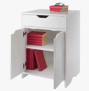 Mueble de Almacenamiento Moderno de Madera Blanca, Armario Minimalista con Cajones y Puertas Dobles, Estante de Pie para Hogar, Oficina y Sala de Estar - Product Image 4