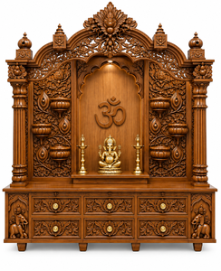 Grand Wooden Hindu Temple with Glowing Om Chakra Centerpiece Big Size Handcrafted Wooden Pooja Mandir For Home Pooja Cabinet <b>UK</b> - Product Image 4