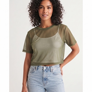 Women's <b>Mesh</b> <b>Crop</b> <b>Top</b> O-Neck Short Sleeve Sexy Casual Tank <b>Tops</b> Breathable Transparent Lightweight <b>Crop</b> <b>Tops</b> Women - Product Image 6