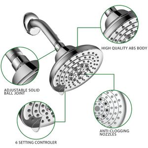 Soffione doccia cromato ad alta pressione con 6 impostazioni di spruzzo, 5 pollici, regolabile e con ugelli anti-intasamento - Product Image 6