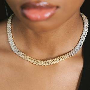 Luxury 18K Gold Plated <b>Rope</b> <b>Chain</b> Necklace With Round Brilliant Cut Diamonds Micro Insert Unisex Everyday Wear - Product Image 2