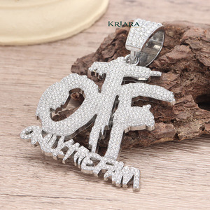 925 Silver Plated Hip Hop Pendant With Lab Grown Diamond Letter "OTF" Charm For <b>Men</b> Everyday Wear - Product Image 4