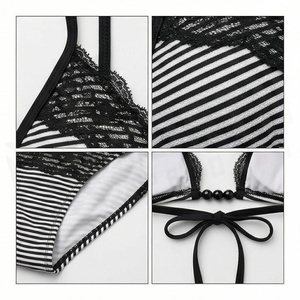Ensemble de bikini rayé en dentelle pour femme North Approach avec bas à nouer sur les côtés et haut triangle - Product Image 4