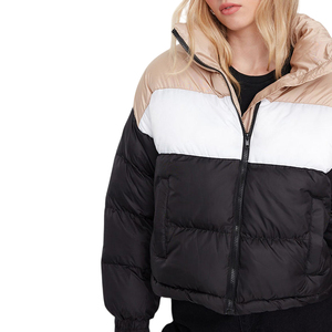 Factory Manufacture Stand Collar Quilted Heavyweight <b>Puffer</b> <b>Cropped</b> <b>Jackets</b> Elastic Cuff Custom Colors Wholesale Women <b>Jacket</b> - Product Image 3