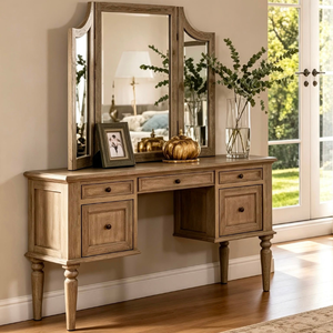 Luxury White Wooden Dressing <b>Table</b> with Mirror Storage Drawers Makeup <b>Vanity</b> Desk Bedroom Furniture Wholesale - Product Image 1
