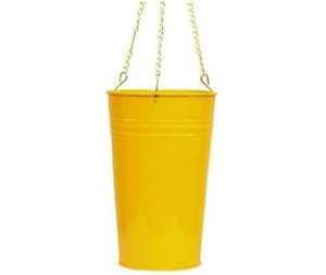 Yellow Metal Plant <b>Pot</b> Set with Tray for Indoor Flower Green Plant Desktop Use Modern Minimalist Design Powder Coated Finish - Product Image 3