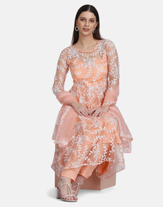 Costume Anarkali pour femme très demandé, manches 3/4, en crêpe filet semi-couturié, pour les occasions de fête et de mariage - Product Image 3