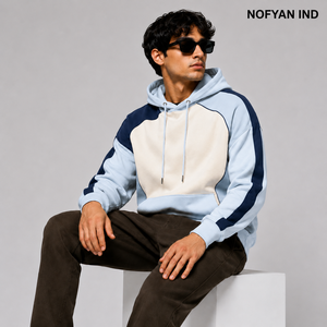 เสื้อฮู้ดดี้ NOFYAN IND แบรนด์ส่วนตัว สำหรับผู้ชาย แบบคัลเลอร์บล็อกกิ้ง แขนเสื้อแบบแร็กแลน ทรงปกติ ผ้าฝ้าย 100% เฟรนช์เทอร์รี่ สไตล์ลำลอง สตรีทแวร์ - Product Image 4
