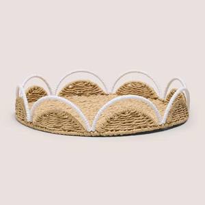 Bol à pieds en jonc de mer tressé à la main avec bord festonné pour servir des fruits, du pain, bol décoratif tressé pour la décoration de table. - Product Image 3