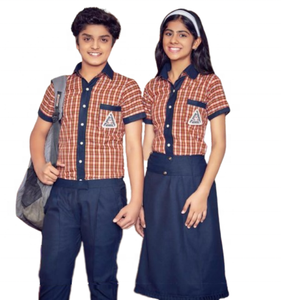 Uniformes de escuela secundaria al por mayor para niños unisex, conjunto de vestido de algodón para todas las estaciones, camisa a cuadros, falda de manga corta para niñas personalizada - Product Image 2