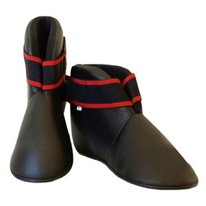 Black Faux Leather Boxing Shoes with <b>Red</b> Elastic Bands Shock Resistant <b>High</b> <b>Top</b> Training Footwear - Product Image 2