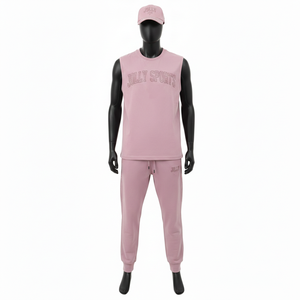 ชุดเซ็ต 2 ชิ้น เสื้อกล้ามและกางเกงขายาวสำหรับผู้ชาย ผ้าโพลีเอสเตอร์ตาข่ายพรีเมียม 180GSM สีชมพูอ่อน ระบายอากาศได้ดี รับสกรีนโลโก้ - Product Image 6