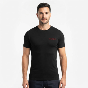 T-shirts de sport pour hommes, coupe slim, tissu doux, nouveau design de qualité, couleur noire, avec logo personnalisé. - Product Image 1