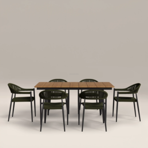 Juego de Mesa de Comedor Rectangular Moderno y Resistente con Seis Sillas Cómodas para el Hogar, Muebles para Restaurante, Uso en Exteriores - Product Image 2