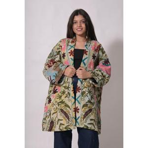 Veste d'hiver et d'automne en coton respirant brodée à la main Suzani, motif floral, style vintage bohème, faite à la main, ethnique, pour femme, idéale pour les festivals - Product Image 1