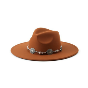 Chapeau en feutre de laine de style ethnique avec décor en chaîne, taille unique réglable pour toutes les saisons - Product Image 1