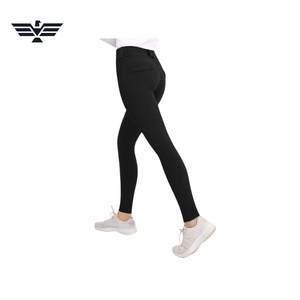 Pantalons d'équitation pour femmes à taille haute en tricot noir, longueur intégrale, respirants, en spandex et nylon, avec poches - Product Image 2