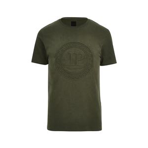 T-shirt à manches courtes pour homme, vert olive, avec logo IP embossé sur le devant, coupe ample, col rond, en coton compressé tricoté - Product Image 2