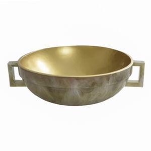 Tazón moderno para servir comida con interior dorado y asas cuadradas, vajilla hecha a mano para regalo o uso en bodas. - Product Image 1