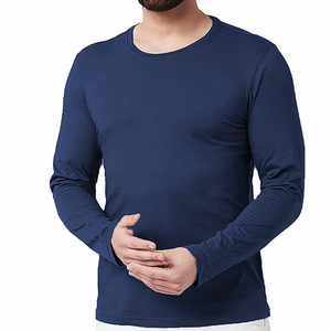 Camiseta de Manga Larga para Hombre, Corte Regular, Color Sólido, Cuello Redondo, Informal, 100% Algodón, Tallas S M L XL XXL - Product Image 1