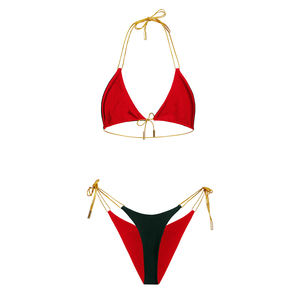 Ensemble de bikini triangle pour femme avec logo personnalisé, style streetwear, bretelles réglables, maillot de bain deux pièces, fabricant, vente en gros - Product Image 4