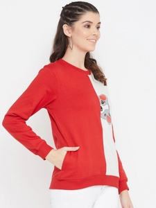 Sudadera de Mujer con Bloques de Color Rojo y Estampado de Dibujos Animados, Cuello Redondo, Manga Larga, Tejido de Punto, para Otoño - Product Image 5