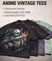 T-shirts en tricot surdimensionnés personnalisés à épaules tombantes, style streetwear, délavés à l'acide, avec impression graphique anime, vintage, pour hommes, 100% coton