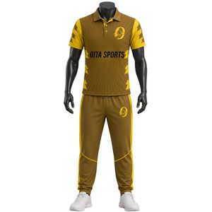 Conjunto de Cricket Sublimado en Dorado para Hombre, Camiseta y Pantalones Cortos de Manga Corta, Uniforme Deportivo de Alto Rendimiento para Partidos de Cricket al Aire Libre - Product Image 1