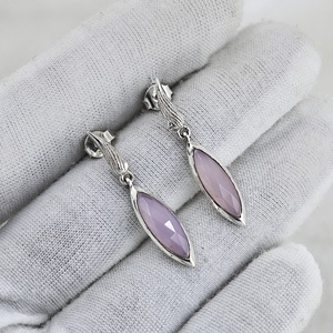 Pendientes de Plata de Ley 925 con Forma de Marquesa y Gema Rosa, Joyería Fina al por Mayor para Mujer - Product Image 6