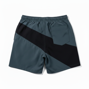 Shorts de bain brodés pour hommes à motif géométrique, séchage rapide, taille à cordon, décontractés, bleu foncé, noir, logo doré sur le devant - Product Image 2