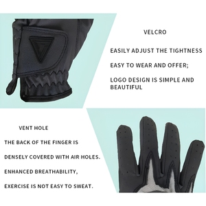 Gant de golf noir intégral respirant en microfibre et cuir, avec poignet réglable en velcro, vente en gros d'usine, OEM personnalisé - Product Image 6