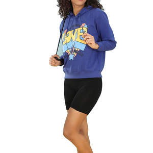 Sweat-shirt à capuche bleu pour femme avec imprimé « Love », manches longues, en coton tricoté, respirant, coupe classique, idéal pour l'automne - Product Image 2