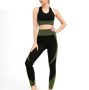 Ensembles de sport 5 pièces sans coutures, color block, tenues de yoga, shorts, leggings, crop top, gym - Product Image 5
