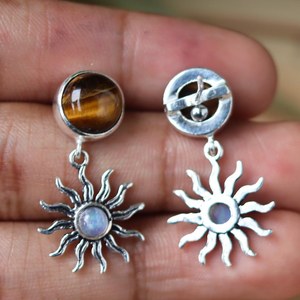 Wholesale Tiger Eye Moonstone <b>Sun</b> <b>Drop</b> Earrings 925 Sterling Silver Handmade Luxury Celestial Gemstone for Women - Product Image 2