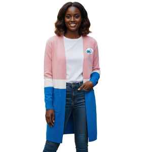 Cardigan long Cosmo JJ pour femme, pull en maille colorblock à col ouvert, manteau décontracté tendance avec poches - Product Image 3