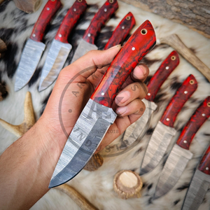 Couteau de chasse et de camping à lame fixe en acier Damas de qualité industrielle, pointe tombante, manche en bois Pakka, couteau d'extérieur - Product Image 6