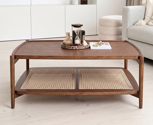 Midcentury Modern Decorative Wood Coffee <b>Table</b> with Storage Shelf Minimalist Design Living Room Furniture - Product Image 2