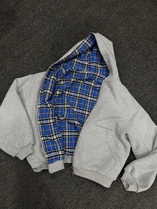 Sudadera con Capucha Unisex, Forrada a Cuadros, Estilo Casual, Oversize, de Felpa para Otoño, Manga Regular, Tejida, Modelo 2027 - Product Image 4