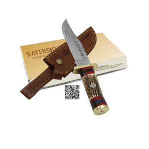 Cuchillo de caza de 11 "con mango de ciervo, pomo de latón y refuerzo de alto carbono 1095 + 15N20 fuente de alimentación manual - Product Image 3