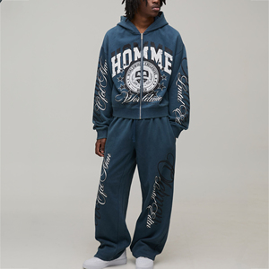 Personalized <b>Mens</b> Tracksuit Set <b>Polyester</b> Cotton Casual Printed Hoodie <b>Jogger</b> Custom DTF Logo Matching Two Piece Outfit Wear - Product Image 1
