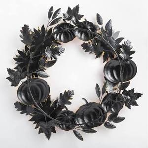Black Metal Pumpkin <b>Wreath</b> Round Halloween Decorative Handmade Rustic Style Unlit Single Piece - Product Image 1