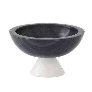 Bol moderne en marbre noir avec piédestal blanc, centre de table décoratif en pierre naturelle pour hôtel, décoration intérieure, vente en gros, sur mesure - Product Image 1