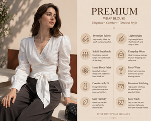Chemisier élégant en coton tissé décontracté à encolure en V et taille nouée, blanc, à manches longues, pour le bureau et la mode estivale – Vente en gros - Product Image 5