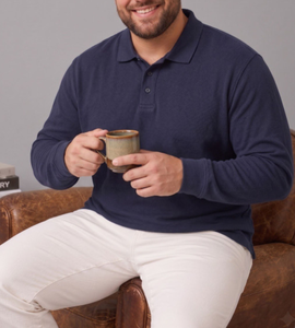 Polo Homme Confortable Printemps-Automne 2026 à Manches Longues, Coupe Ample Décontractée, en Coton et Élasthanne, Grande Taille, Idéal pour le Travail - Product Image 4
