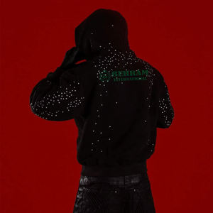 Custom OEM Winter Men's Oversized Heavyweight 100% Cotton Fleece Rhinestone Double Zip-Up <b>Hoodie</b> & Sweatshirts Streetwear - Product Image 3