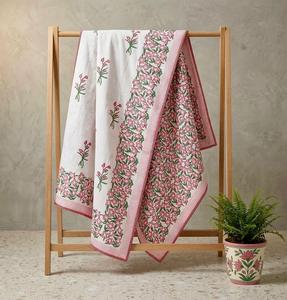 Pink Tulip Flower And Green Leaf Unique Printed Pattern Dohar Give Royal Look <b>For</b> Bedroom In All Occasion Buy Bulk Price - Product Image 1