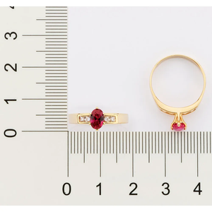Women's 10K Gold Plated Ruby <b>Ring</b> With Oval Natural Stone And Diamond Accents Classic Engagement Gemstone <b>Ring</b> July Birthstone - Product Image 3