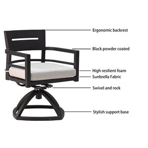 Juego de 2 Sillones Reclinables Giratorios de Aluminio para Patio Exterior Ember Black con Cojines de Tela Sunbrella de Grado Exterior - Product Image 5