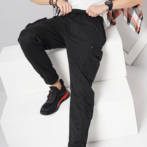 Pantalon cargo noir pour homme, taille élastique avec cordon de serrage, plusieurs poches, style décontracté, vêtement de printemps, tissu Oxford respirant - Product Image 4