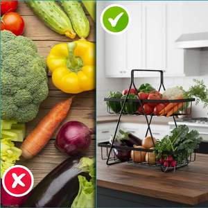 Corbeille à fruits à 2 niveaux, idéale pour la table à manger, la table basse, bol à fruits en métal ou panier à pain, organisateur de rangement pour légumes - Product Image 5